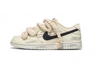 Nike Dunk Low retro Custom "Heatwave Made" Oxidized distressed hemp rope straps Beige DJ6188-101